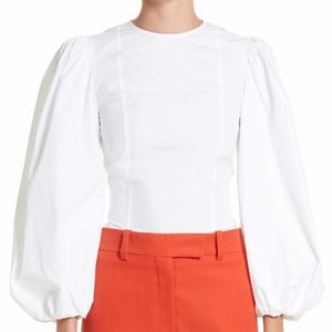 CALVIN KLEIN 205W39NYC Runway Balloon Sleeve White Poplin Blouse